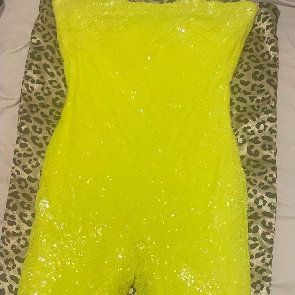Neon green sequins romper